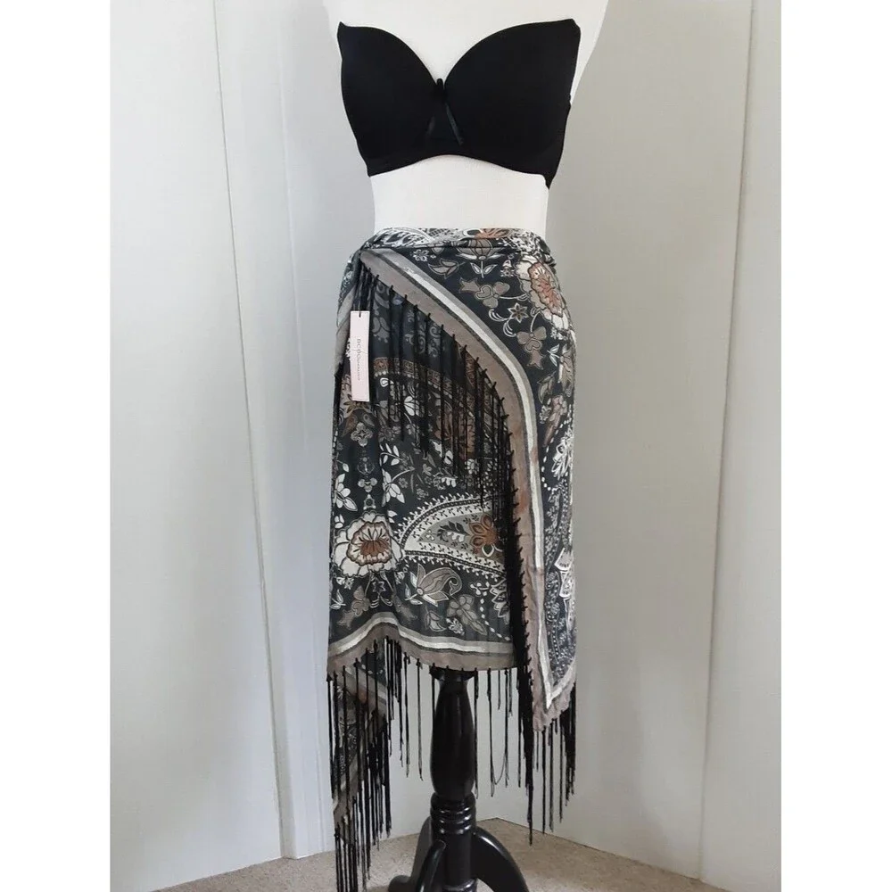 BCBG Generation Gray Floral Fringed Shawl Wrap NWT